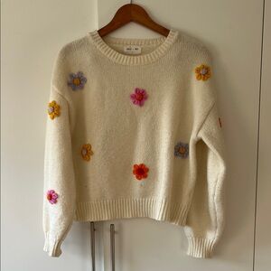 Simons Cream Sweater with Floral Embellishments